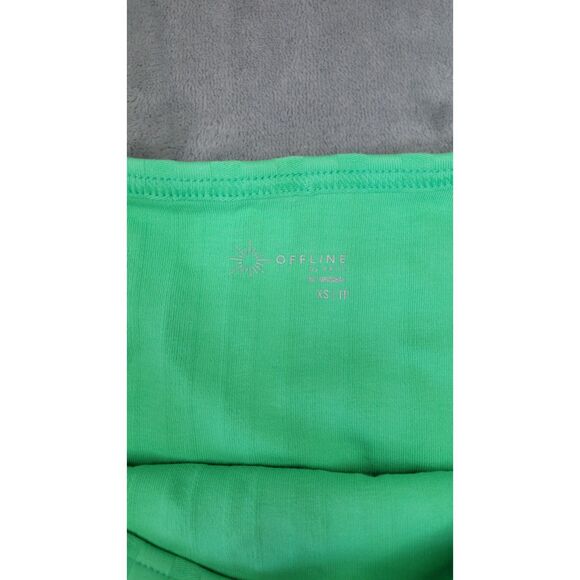 Offline by Aerie Green Ribbed Cropped Biker Shorts Workout Outfit Set - Picture 3 of 4